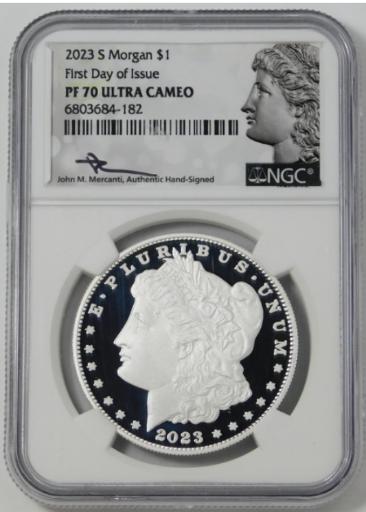 2023-S Morgan Silver Dollar First Day of Issue! NGC Proof-70 UC Mercanti Signed