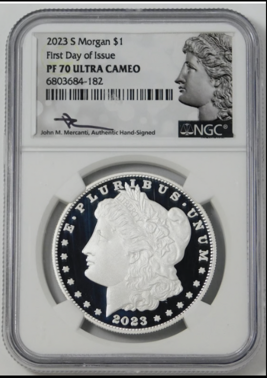 2023-S Morgan Silver Dollar First Day of Issue! NGC Proof-70 UC Mercanti Signed