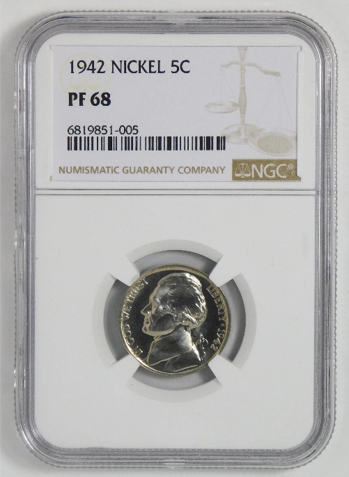 1942 Jefferson Nickel Type 1 High Grade - Low Pop. NGC Proof-68