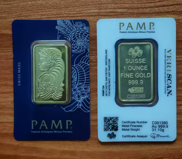 Pamp 1 Ounce 24K Gold Plated Bar Sealed .9999 Fine Gold