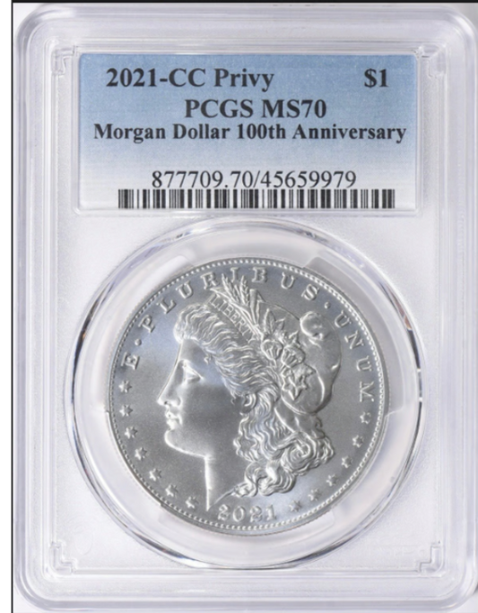 2021-CC Morgan Silver Dollar "CC Privy" 100th Anniversary PCGS Mint State 70