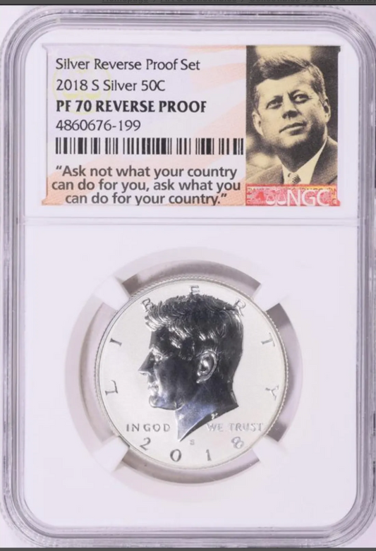 2018-S Kennedy Half Dollar Silver Reverse Proof. TOP GRADE! NGC Proof-70