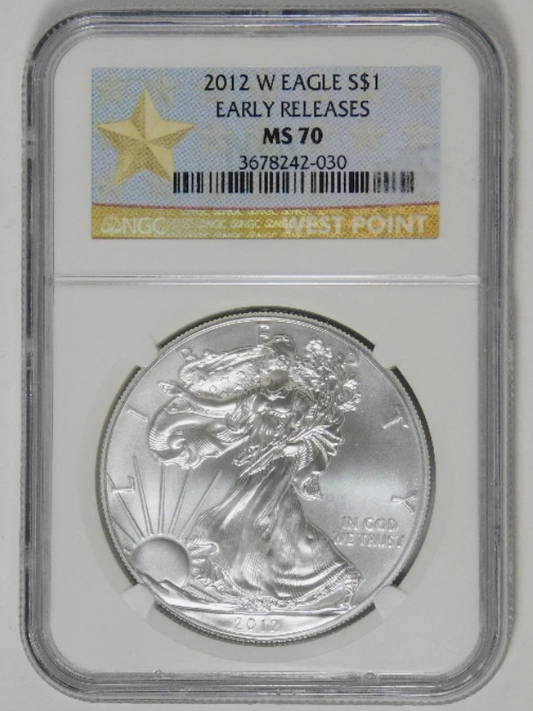 2012-W "Burnished" Silver Eagle Early Releases NGC MS-70 (West Point Star Label)