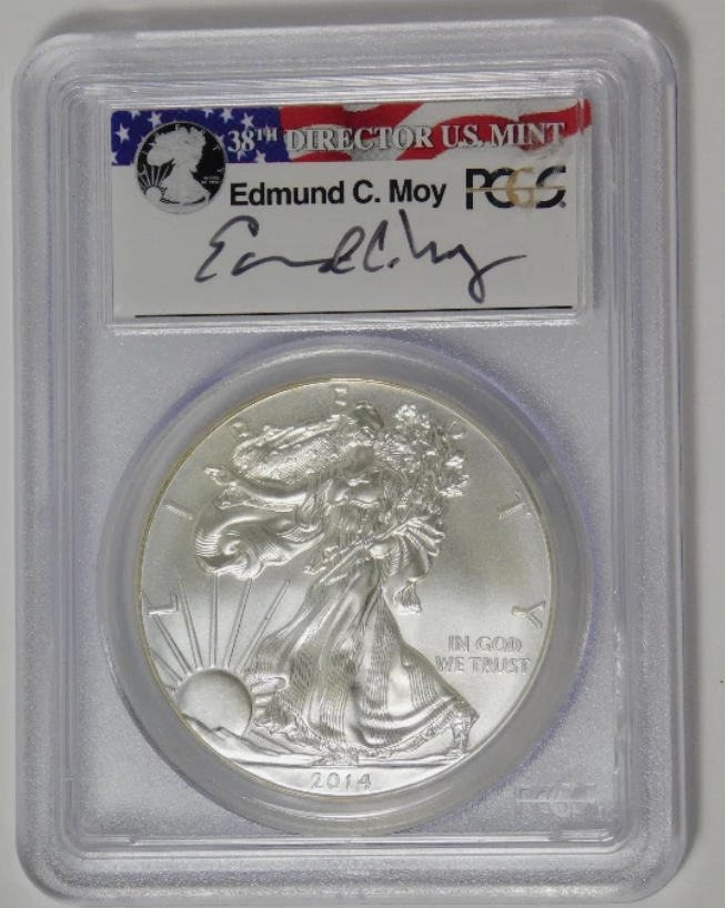 2014-(W) Silver Eagle Top Grade! PCGS MS-70 (Edmond Moy Signed Label)