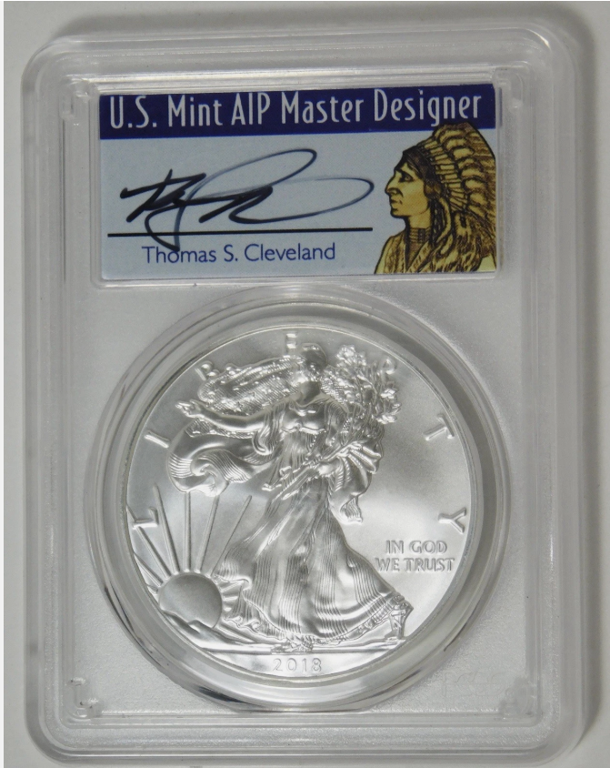 2018 Silver Eagle TOP GRADE! First Strike PCGS MS-70 Thomas Cleveland Signed