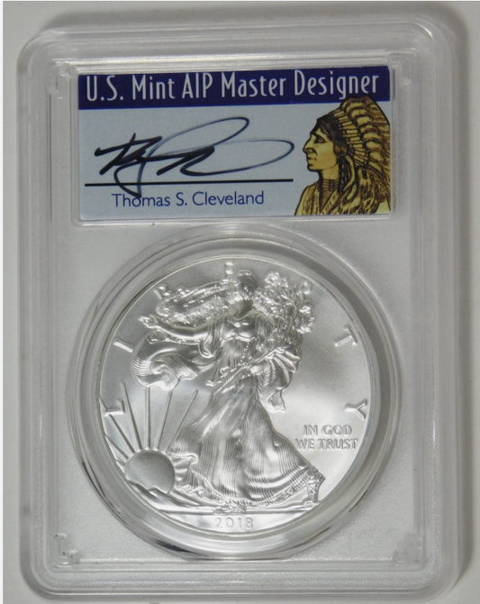 2018 Silver Eagle TOP GRADE! First Strike PCGS MS-70 Thomas Cleveland Signed