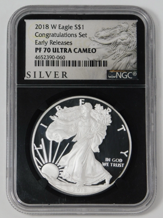 2018-W Silver Eagle Early Releases! Top Grade! NGC Proof-70 UC (Black Retro Holder)