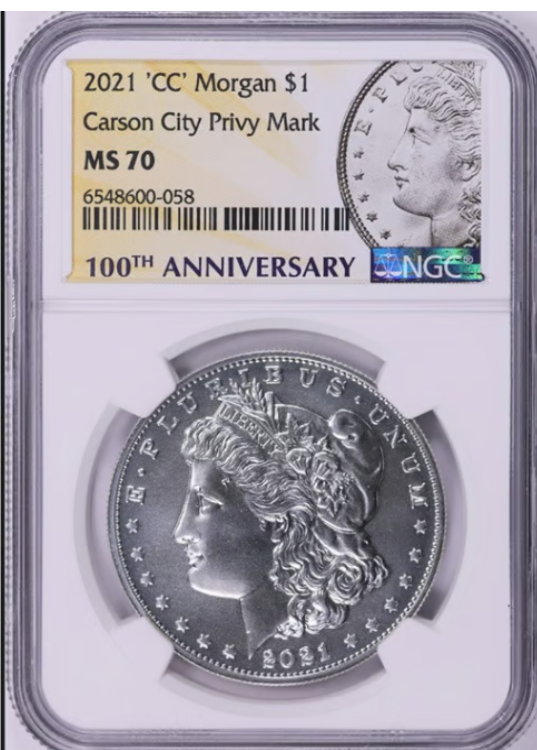 2021-CC Morgan Silver Dollar CC Privy 100th Anniversary NGC Mint State-70