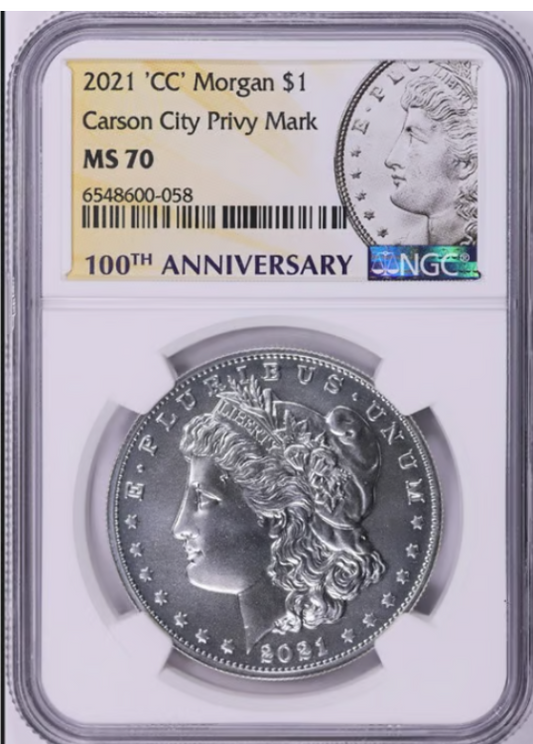 2021-CC Morgan Silver Dollar CC Privy 100th Anniversary NGC Mint State-70