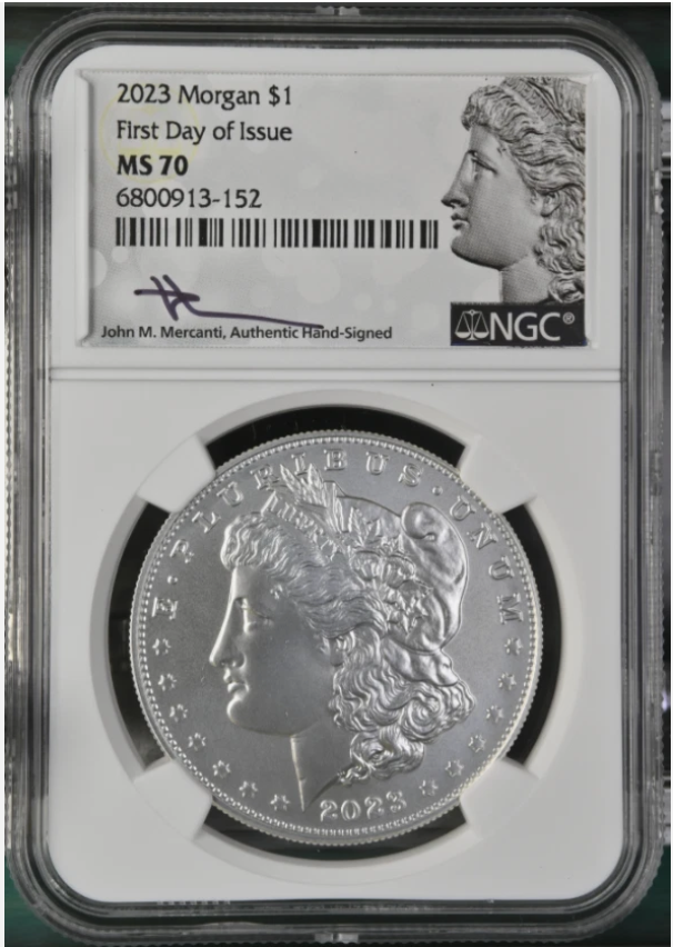 2023-S Morgan Silver Dollar First Day of Issue! NGC MS-70 Mercanti Signed