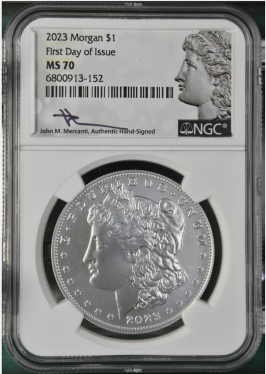 2023-S Morgan Silver Dollar First Day of Issue! NGC MS-70 Mercanti Signed