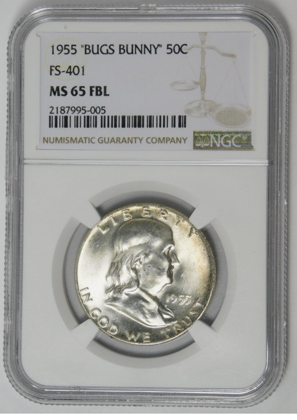 1955 Silver Franklin BUGS BUNNY Half Dollar Mint State 65FBL (Full Bell Lines)