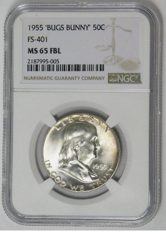 1955 Silver Franklin BUGS BUNNY Half Dollar Mint State 65FBL (Full Bell Lines)
