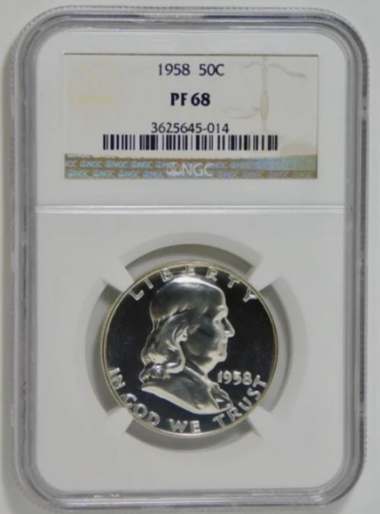 1958 Franklin Silver Half Dollar "High Grade" NGC Proof 68