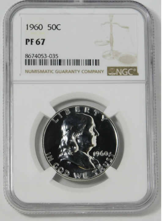 1960 Silver Franklin Half Dollar. NGC Gem Proof 67