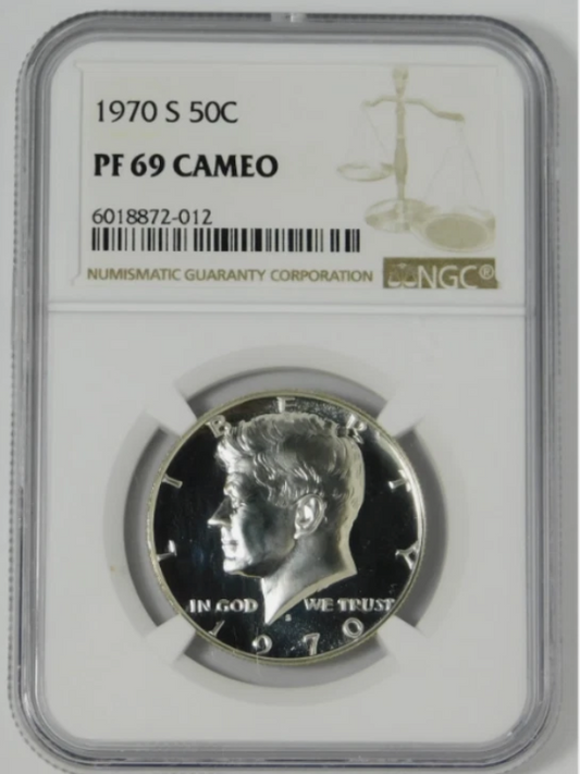 1970-S Silver Kennedy Half Dollar High Grade! NGC Proof-69 CAMEO