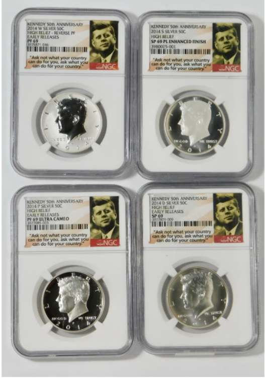 2014 Kennedy High Relief Silver Half Dollar Set NGC SP69/SP69 PL/ PF69/PF69UC