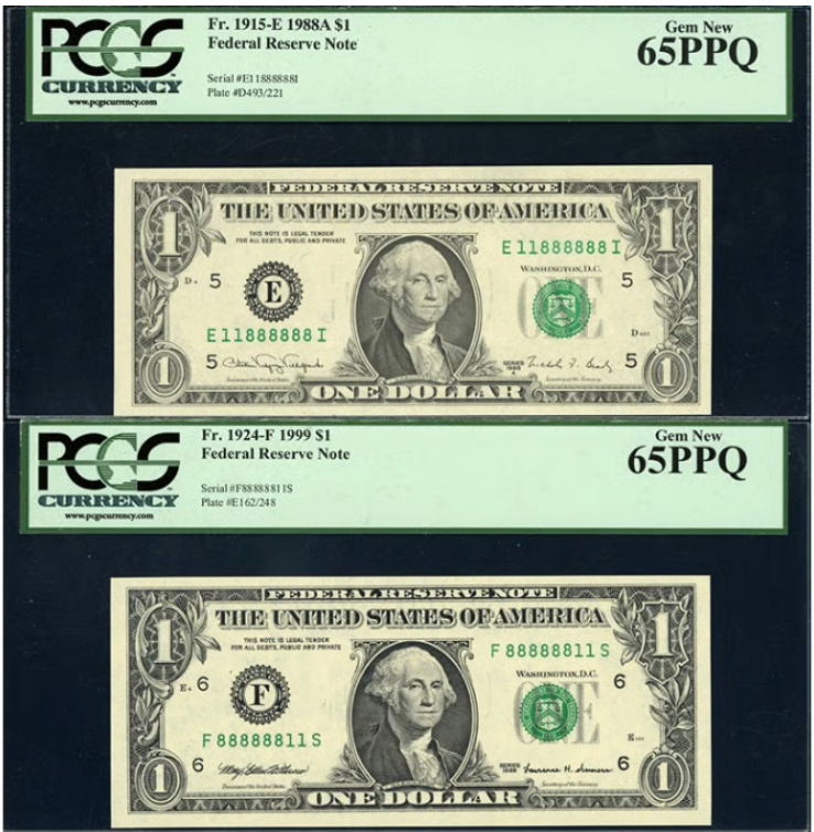RARE 1988A & 1999 Fed. Res. Notes. Six of a Kind "Mirrored" Serial No Pair"