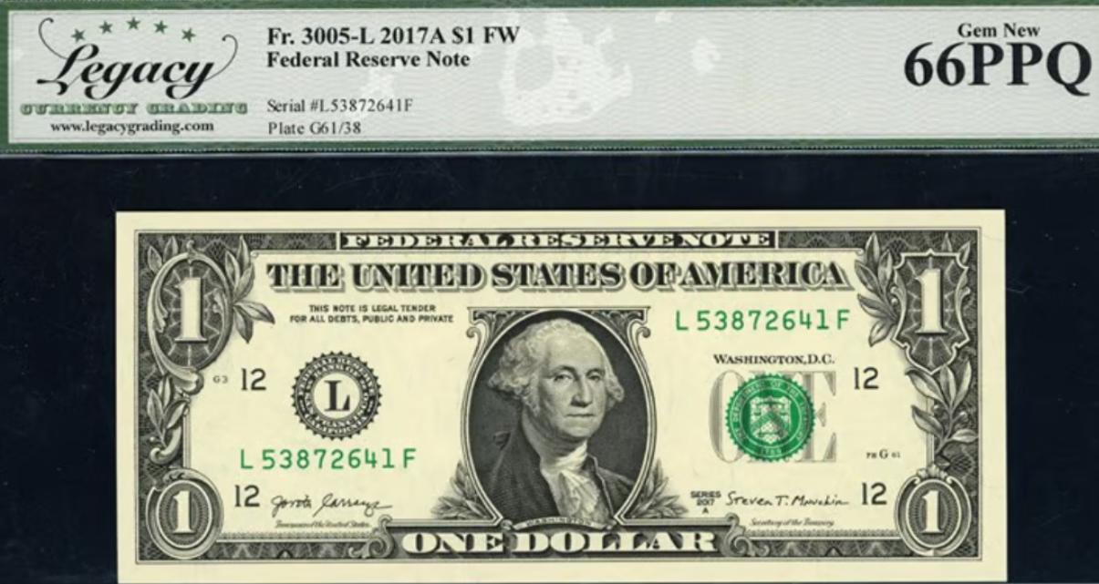 2017A $1 Federal Reserve Note *Broken Ladder Serial No* Legacy 66PPQ