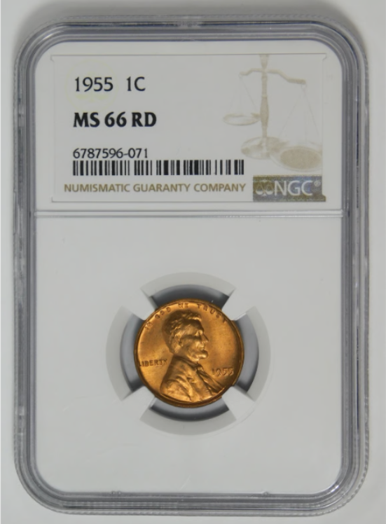 1955 Lincoln Wheat Cent NGC Mint State 66 RD