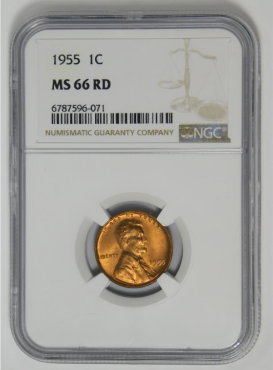 1955 Lincoln Wheat Cent NGC Mint State 66 RD