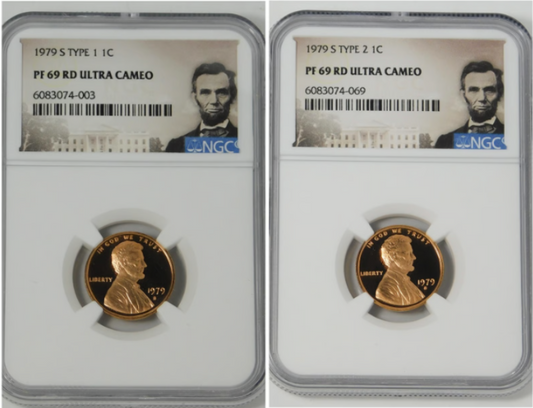 1979-S Lincoln Cent Type 1 & Type 2 NGC Proof 69 Ultra Cameo (Lincoln Labels)