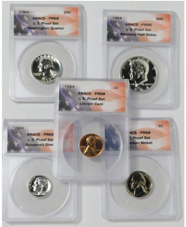 1964 Silver Proof Set HIGH GRADE! ANACS Proof 68 (5 Coins)