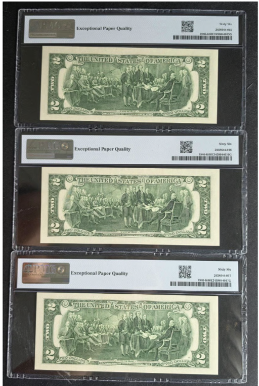 2013 $2 Fed. Res. Notes *Matching Last 4 Digits Serial Nos." PMG 66EPQ (3 Notes)