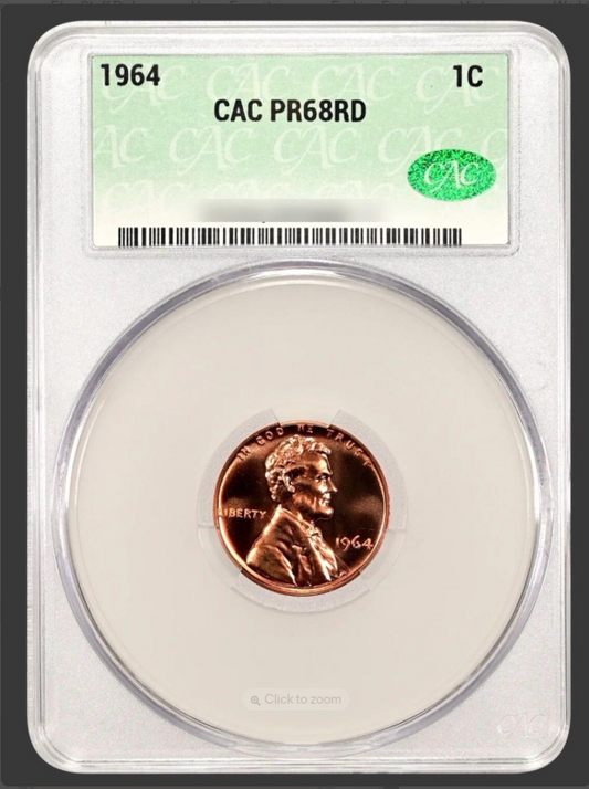 1964 Lincoln Cent CACG Graded Proof-68 RD