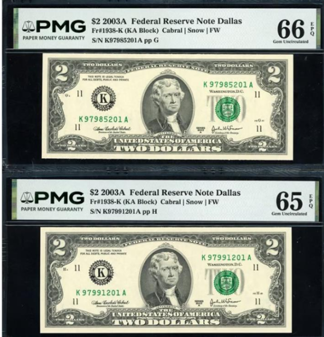 2003 Fed. Res. Notes "Matching First and Last 3 Digits" Serial Nos. (3 Notes)