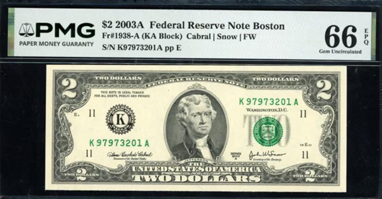 2003 Fed. Res. Notes "Matching First and Last 3 Digits" Serial Nos. (3 Notes)