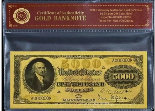 1878 James Madison 24KT Gold Foil Note Protective Holder /COA