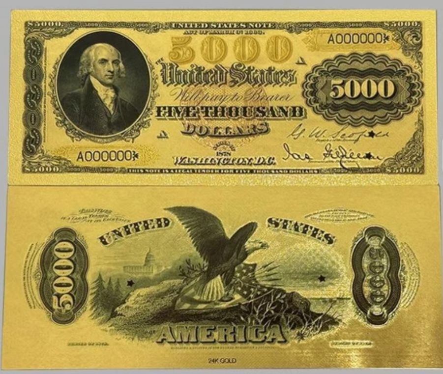 1878 James Madison 24KT Gold Foil Note Protective Holder /COA