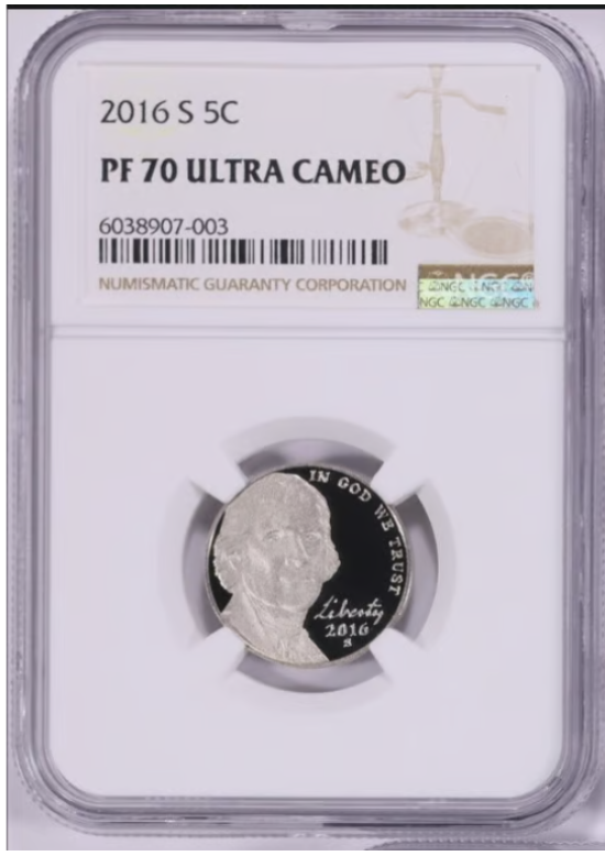 2016-S Jefferson Nickel "PERFECT" NGC Proof 70 Ultra Cameo