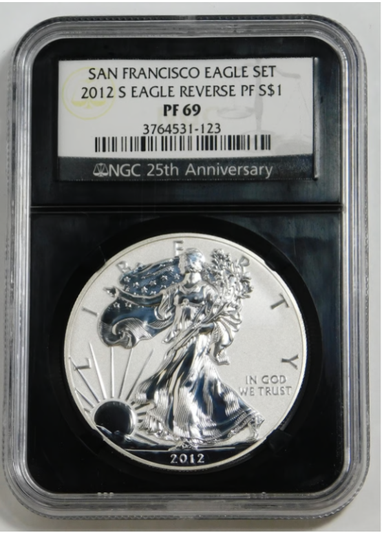 2012-S $1 Silver Eagle "Reverse Proof" NGC Proof-69 Black Retro Holder