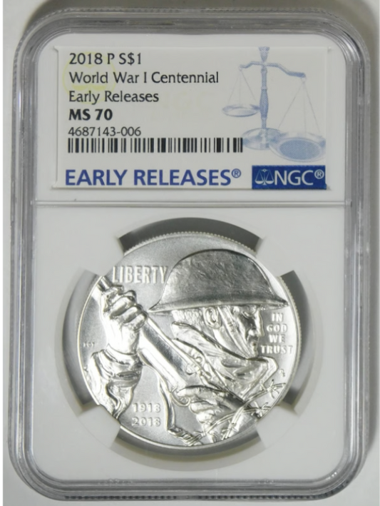 2018-P Commemorative "WWI Centennial "Silver Dollar Early Releases NGC MS-70