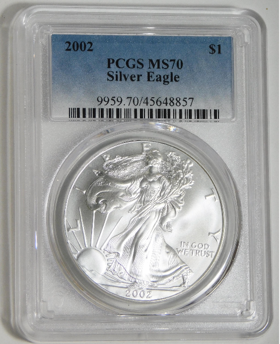 2002 American Silver Eagle Top Grade! PCGS Mint State 70
