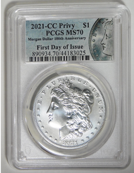 2021-CC Morgan Silver Dollar ''CC Privy" 100th Anniversary! Mint State 70