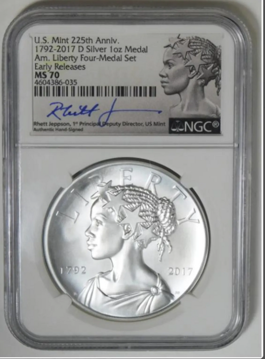 2017-D American Liberty Silver Medal "225th Anniversary" Top Grade! NGC MS-70