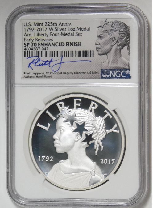 2017-W Silver American Liberty Silver Medal 225th Anniversary Enhanced Unc. SP70