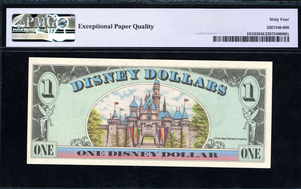 1994 Disney Dollar Note Mickey/Sleeping Beauty's Castle PMG Choice Unc 64EPQ