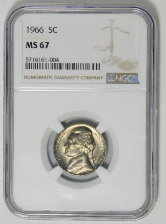 1966 Jefferson Nickel HIGH GRADE - LOW POP! NGC MS-67 (NOT SMS)