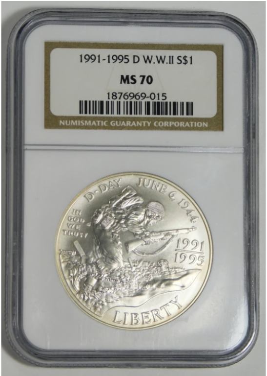1991-95-D 50th Anniversary of World War II Silver Dollar TOP GRADE! NGC MS-70