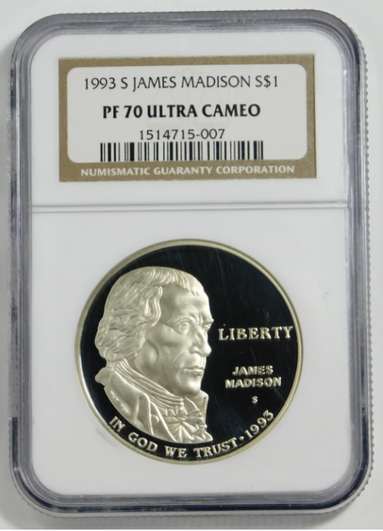 1993-S James Madison and Bill of Rights Silver Dollar NGC Proof-70 Ultra Cameo