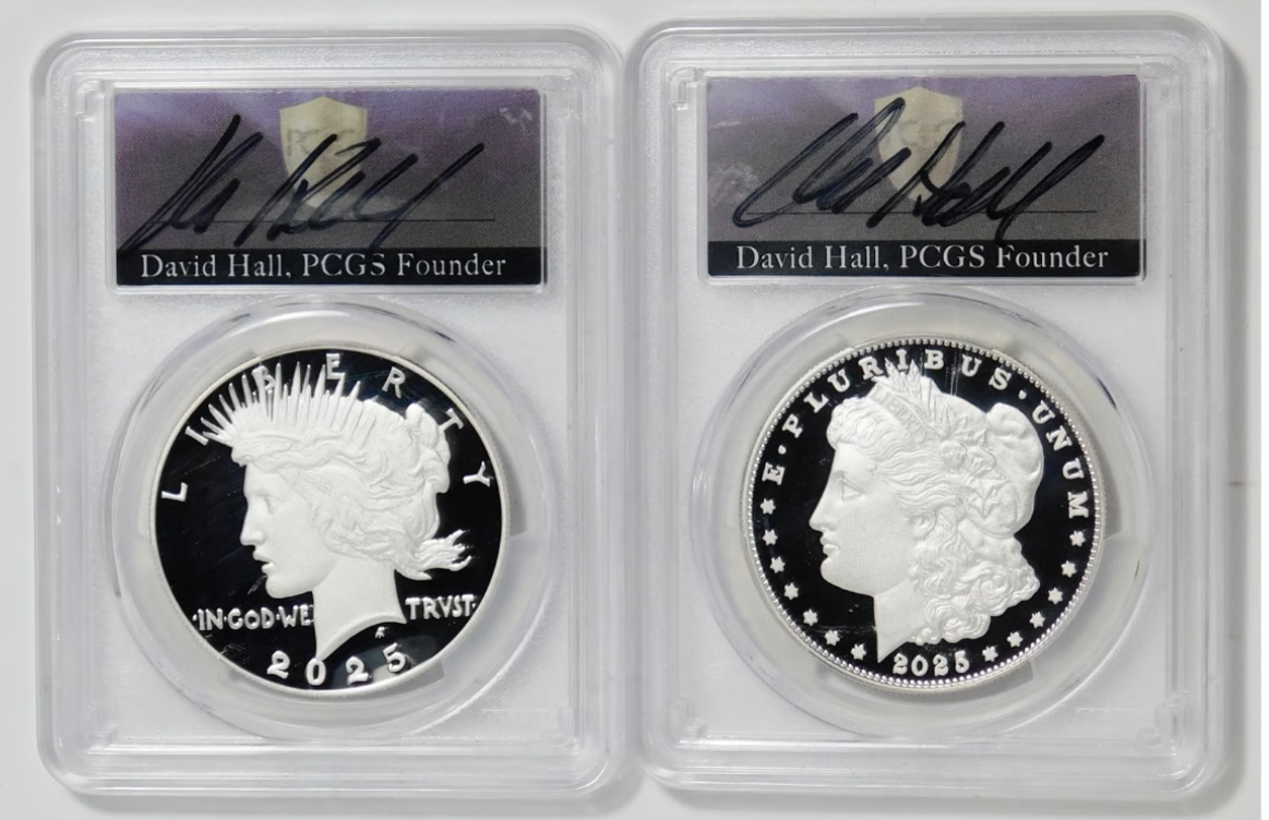 2025-S Silver Morgan & Peace Dollar Set. PCGS PR70CCAM (David Hall Signed)