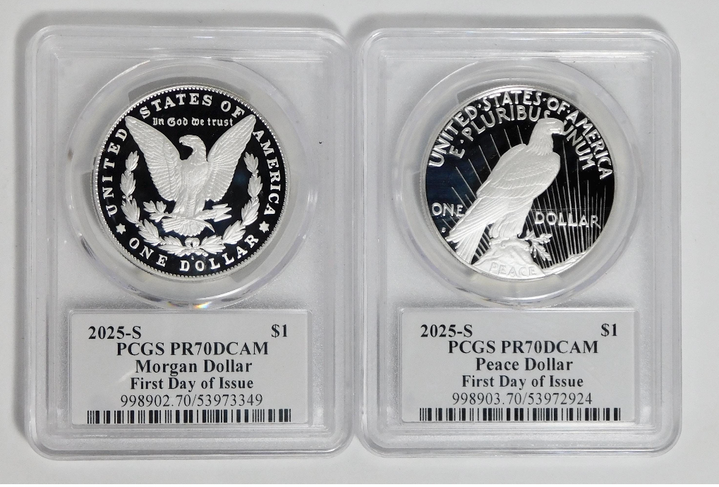 2025-S Silver Morgan & Peace Dollar Set. PCGS PR70CCAM (David Hall Signed)